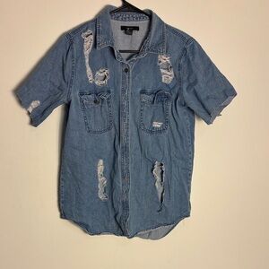 Forever 21 Women's Distressed Blue Denim Shirt